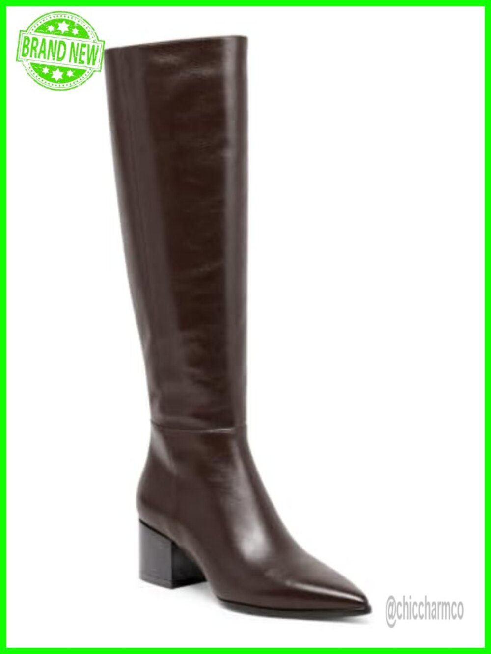 Faux Leather Suede Wide Calf Knee High Boots Pointed Toe Chunky Heel Tall Dress